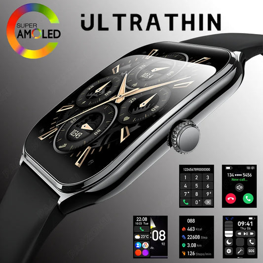 PrimeView Ultra Thin Smart Watch 1.96" AMOLED 360x360 HD Display - Always-On Time & Call Reminder - Compatible with Huawei & Android Phones
