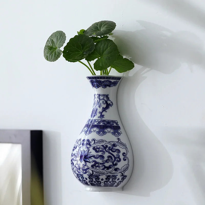 Antique Blue & White Ceramic Vase – Oriental Porcelain Wall Hanging