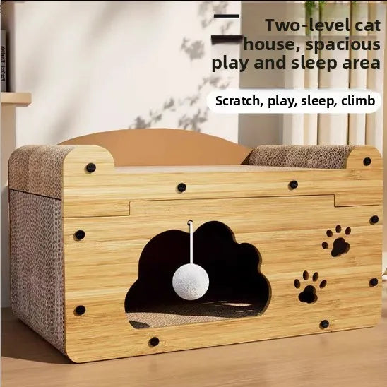 Kittens Comfort Den - 4-Season Cat Bed with Scratcher, Toy & Sofa Design for Kittens