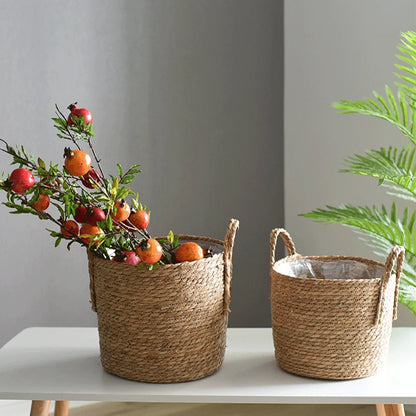 Natural Woven Plant Basket – Handmade Nordic Flower Pot for Home & Garden