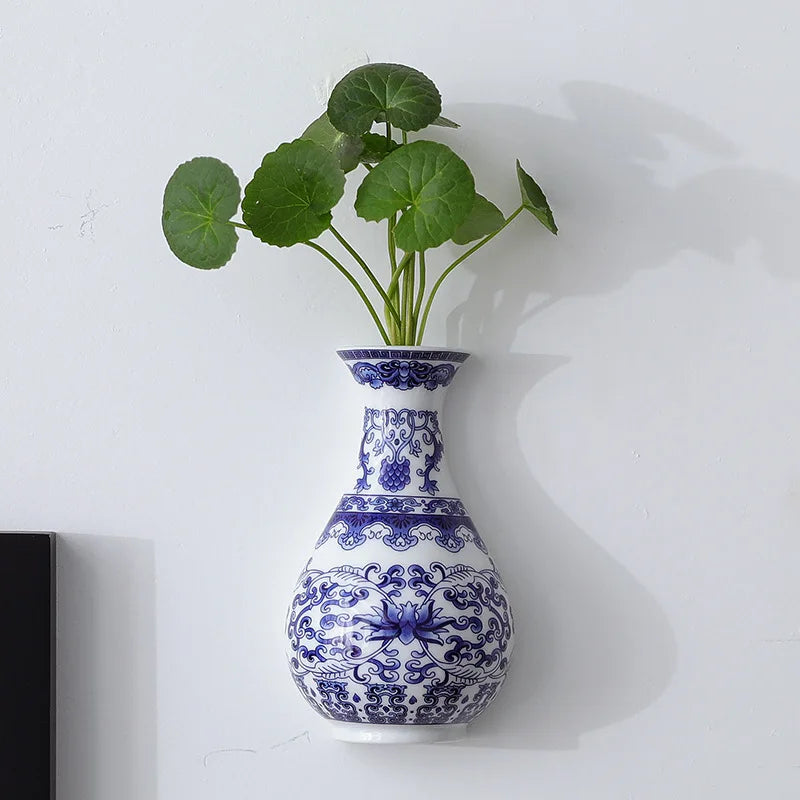 Antique Blue & White Ceramic Vase – Oriental Porcelain Wall Hanging