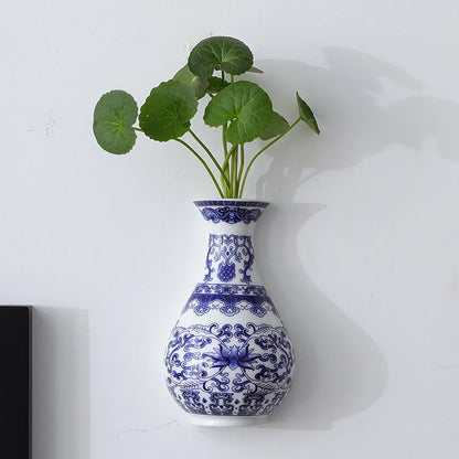 Antique Blue & White Ceramic Vase – Oriental Porcelain Wall Hanging