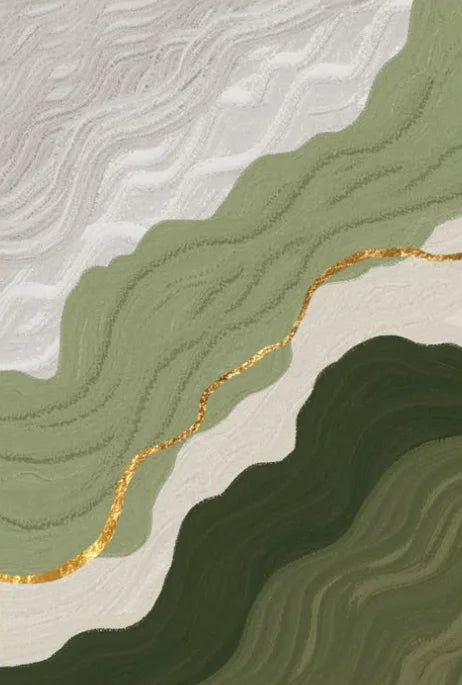 Modern Essence – 3D Gold & Green Abstract Art for Home Décor