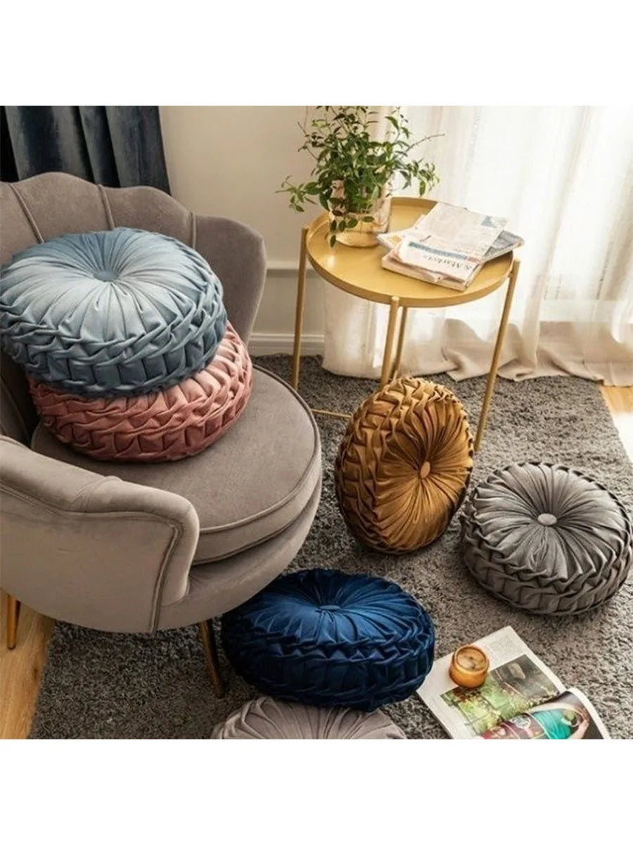 Velvet Harvest – Hand-Sewn Pleated Pumpkin Cushion