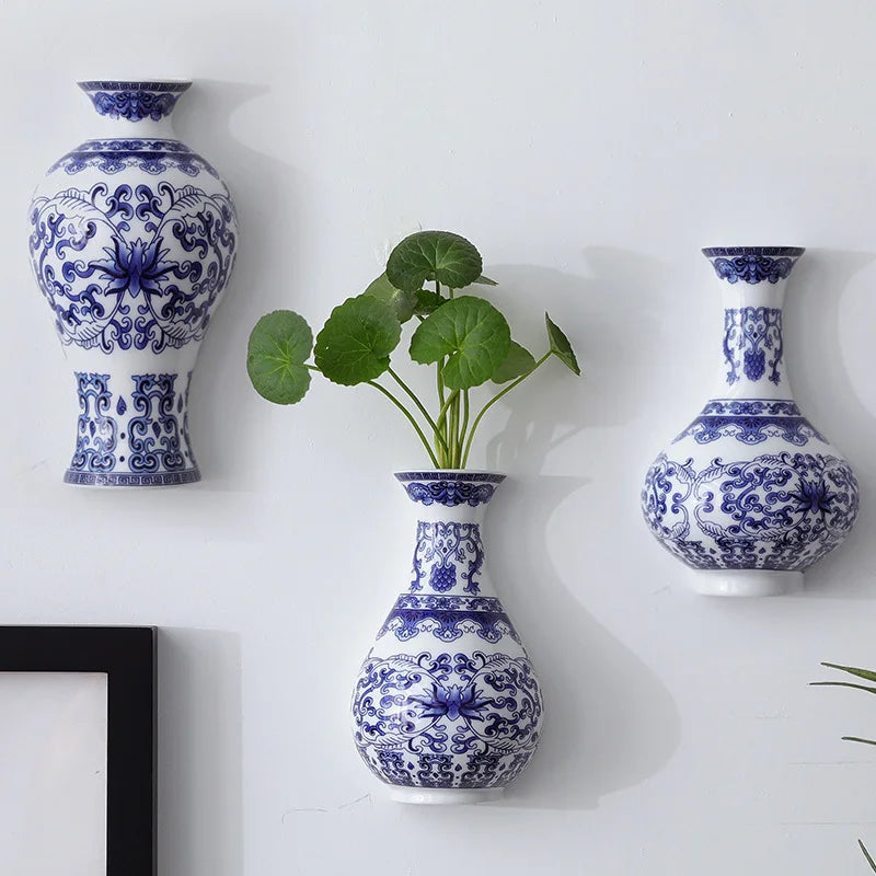 Antique Blue & White Ceramic Vase – Oriental Porcelain Wall Hanging