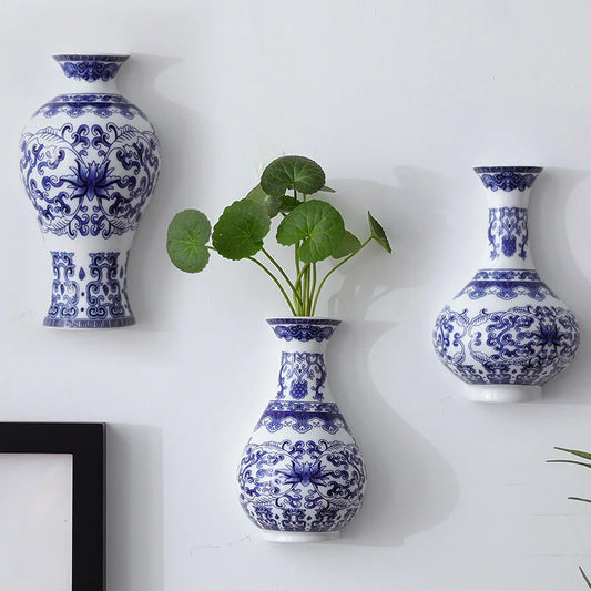 Antique Blue & White Ceramic Vase – Oriental Porcelain Wall Hanging