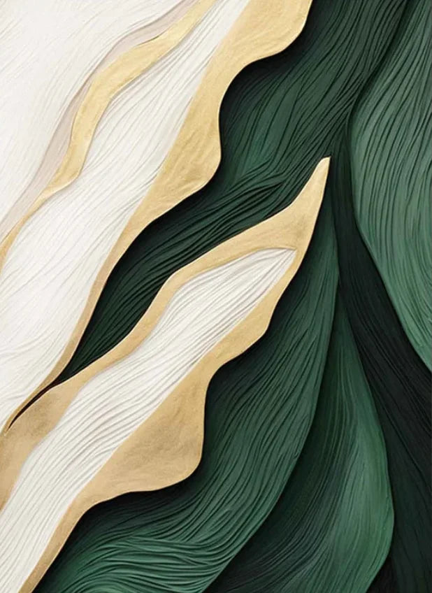 Modern Essence – 3D Gold & Green Abstract Art for Home Décor