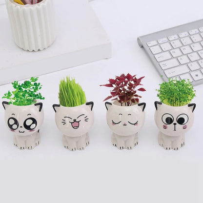 Mini Cat Ceramic Planter – Cute Desktop Flower Pot for Home & Office Décor