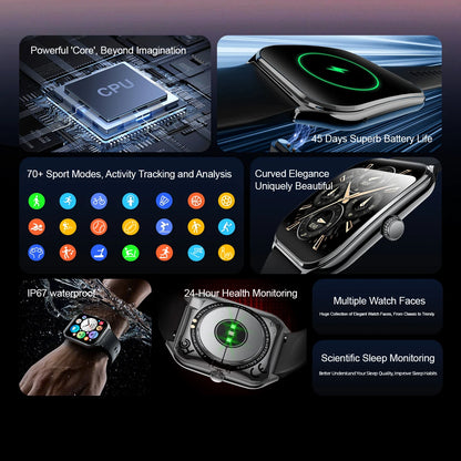 PrimeView Ultra Thin Smart Watch 1.96" AMOLED 360x360 HD Display - Always-On Time & Call Reminder - Compatible with Huawei & Android Phones