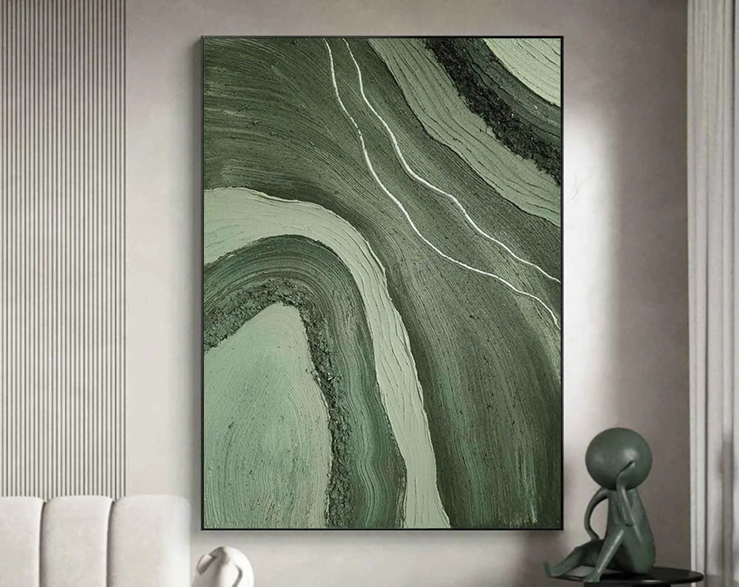 Modern Essence – 3D Gold & Green Abstract Art for Home Décor