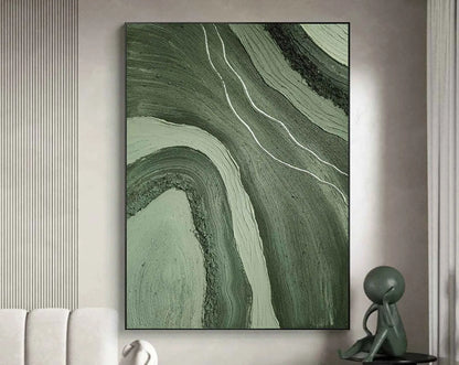 Modern Essence – 3D Gold & Green Abstract Art for Home Décor