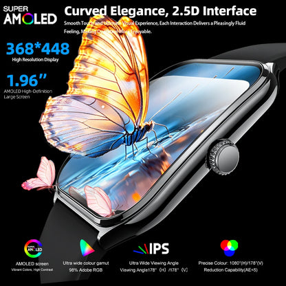 PrimeView Ultra Thin Smart Watch 1.96" AMOLED 360x360 HD Display - Always-On Time & Call Reminder - Compatible with Huawei & Android Phones