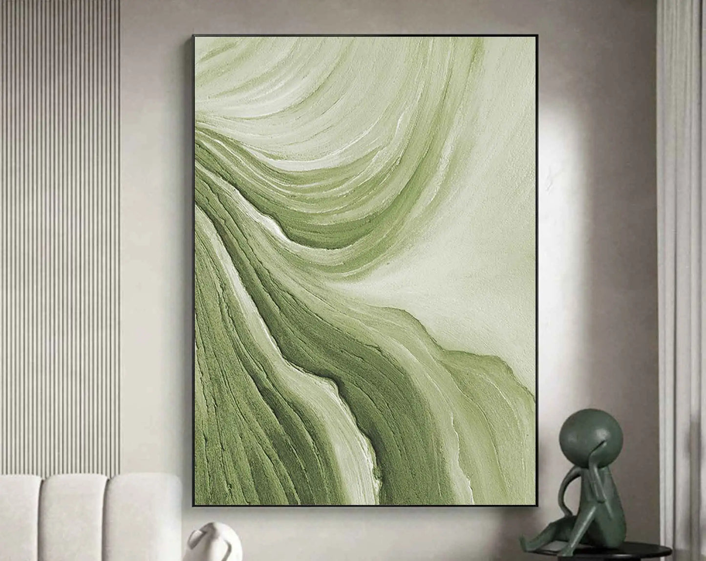 Modern Essence – 3D Gold & Green Abstract Art for Home Décor