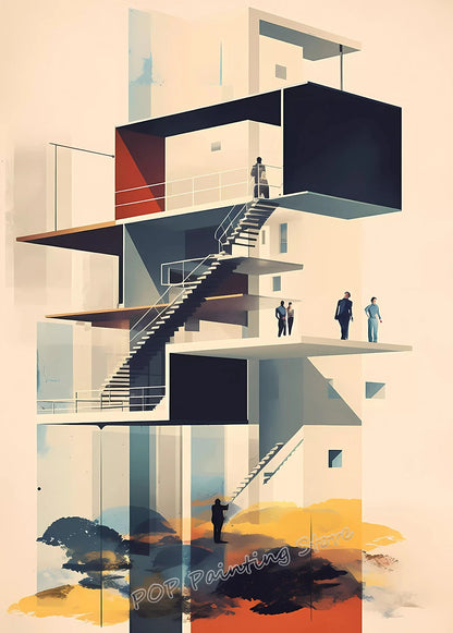 Retro Form – Mid-Century Bauhaus Architecture Wall Décor