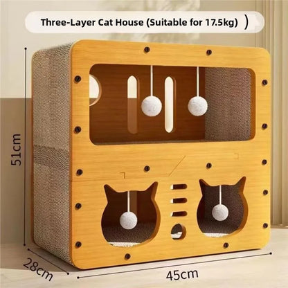 Kittens Comfort Den - 4-Season Cat Bed with Scratcher, Toy & Sofa Design for Kittens
