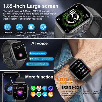 UltraMax Smartwatch 1.85" HD Full Touch Screen  - 1000mAh Battery, Bluetooth Call, IP68 Waterproof, Compatible with Apple Watch Ultra 2
