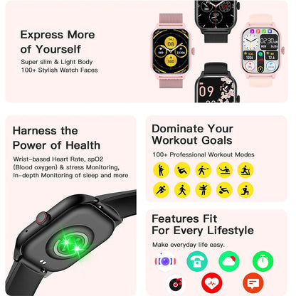 Smart Watch LEMFO LT10 2024 - Android Compatible, Fitness & Sports Tracking, Bluetooth Calling, Music Player, Modern Unisex Design