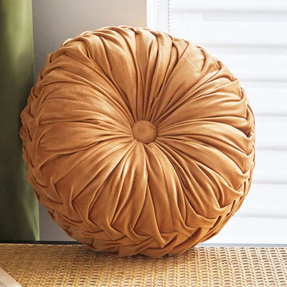 Velvet Harvest – Hand-Sewn Pleated Pumpkin Cushion