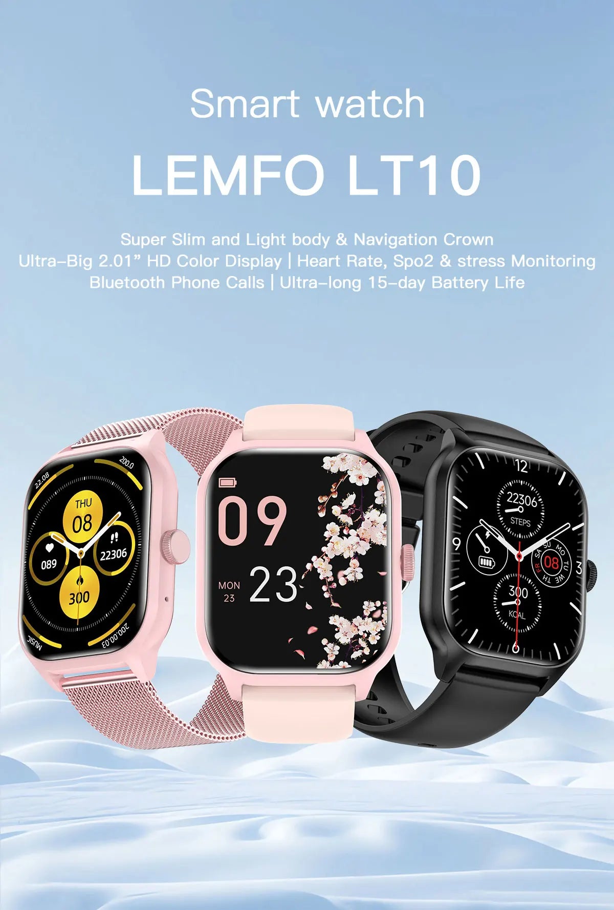 Smart Watch LEMFO LT10 2024 - Android Compatible, Fitness & Sports Tracking, Bluetooth Calling, Music Player, Modern Unisex Design