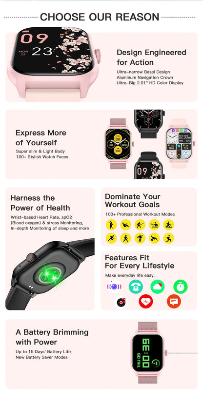Smart Watch LEMFO LT10 2024 - Android Compatible, Fitness & Sports Tracking, Bluetooth Calling, Music Player, Modern Unisex Design
