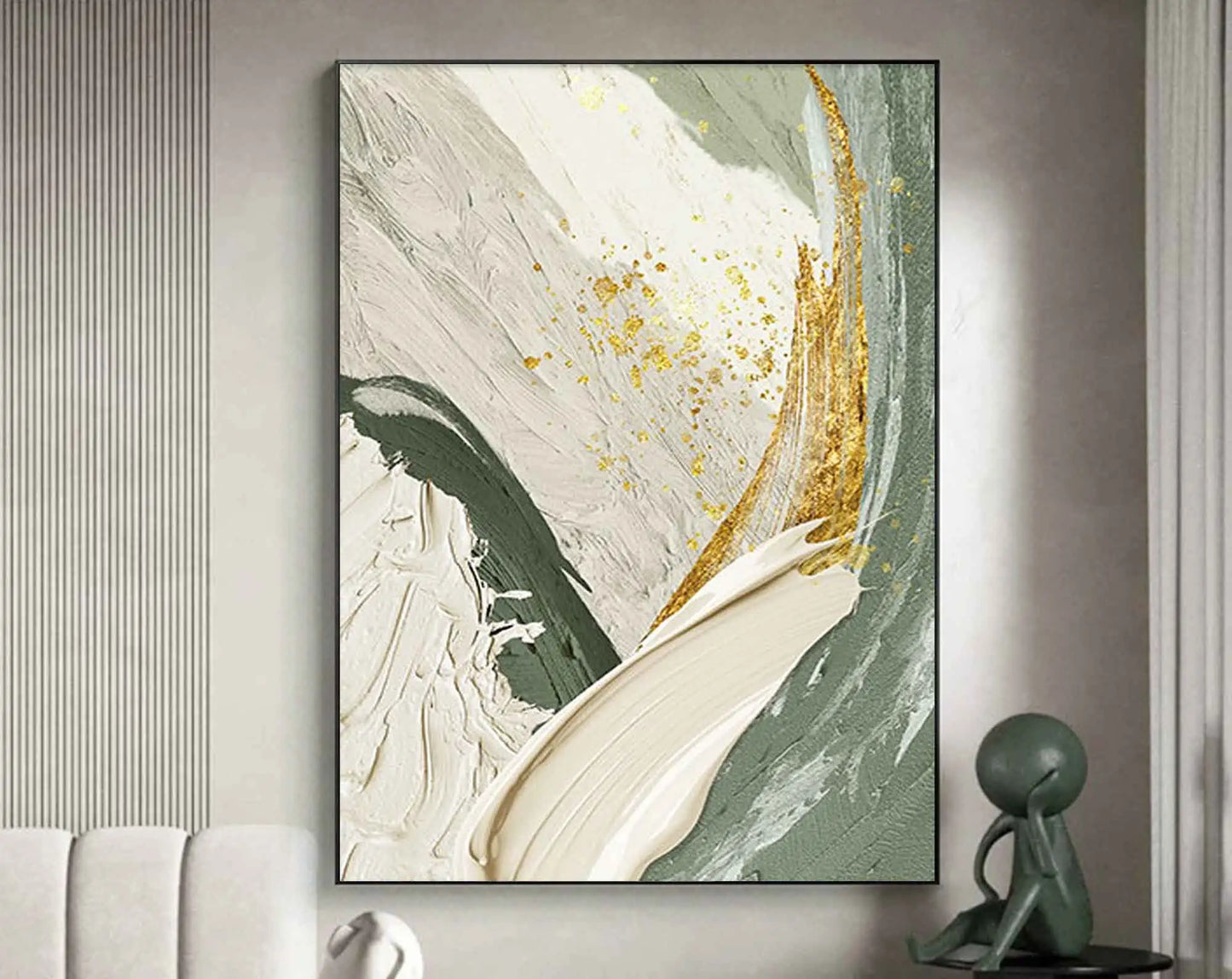 Modern Essence – 3D Gold & Green Abstract Art for Home Décor