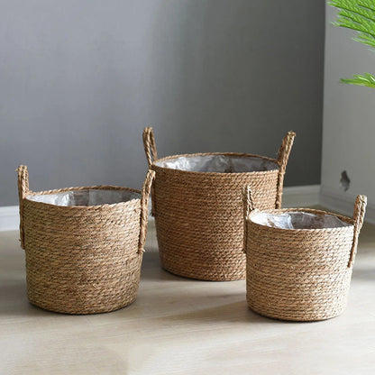 Natural Woven Plant Basket – Handmade Nordic Flower Pot for Home & Garden