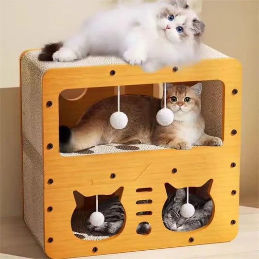 Kittens Comfort Den - 4-Season Cat Bed with Scratcher, Toy & Sofa Design for Kittens