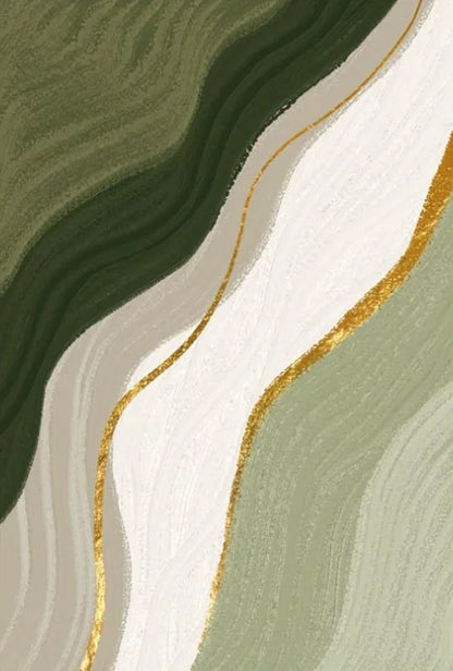 Modern Essence – 3D Gold & Green Abstract Art for Home Décor