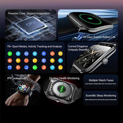 PrimeView Ultra Thin Smart Watch 1.96" AMOLED 360x360 HD Display - Always-On Time & Call Reminder - Compatible with Huawei & Android Phones