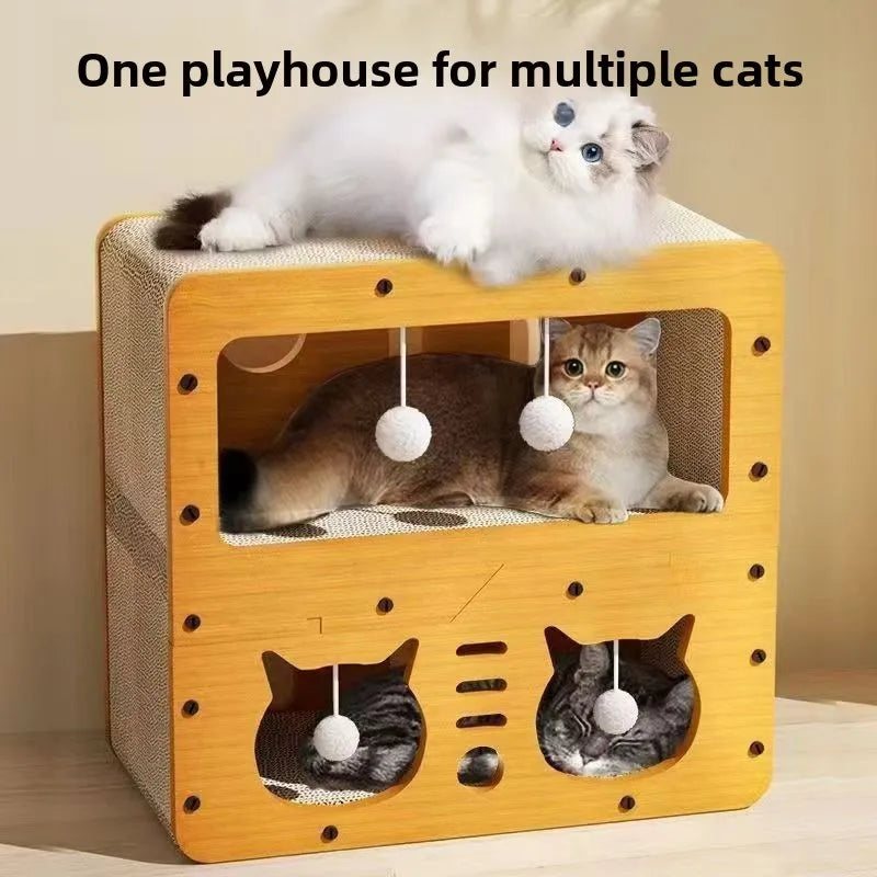 Kittens Comfort Den - 4-Season Cat Bed with Scratcher, Toy & Sofa Design for Kittens