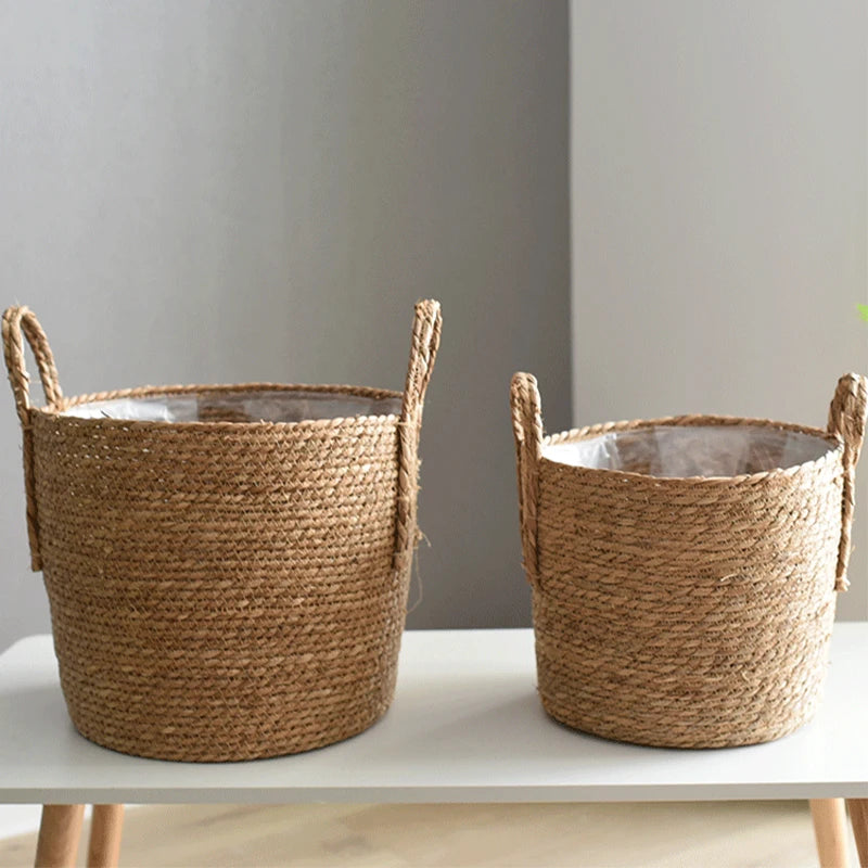 Natural Woven Plant Basket – Handmade Nordic Flower Pot for Home & Garden