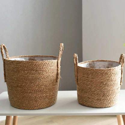 Natural Woven Plant Basket – Handmade Nordic Flower Pot for Home & Garden