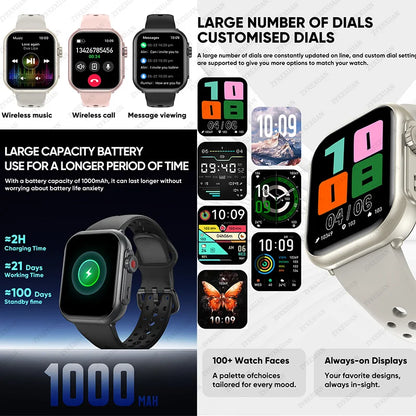 UltraMax Smartwatch 1.85" HD Full Touch Screen  - 1000mAh Battery, Bluetooth Call, IP68 Waterproof, Compatible with Apple Watch Ultra 2