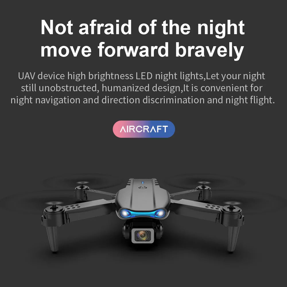 Aero Vision Drone in night flight with LED lights on