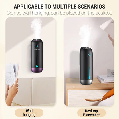Modern home fragrance diffuser on wooden table for cosy atmosphere